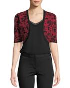 Floral Jacquard Shrug Cardigan, Red/black