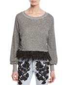 Super Fine Fringe Pullover Sweater W/ Feathers
