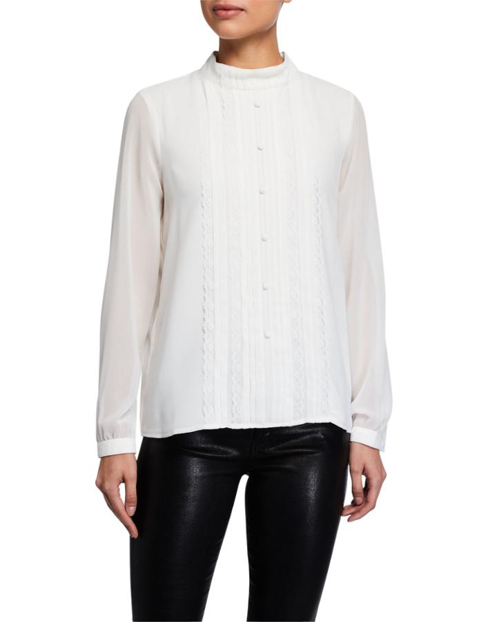 Pleated Mock-neck Blouse