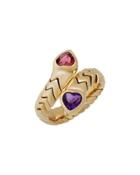 Serpenti 18k Double-heart Gemstone Bypass Ring,