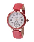 40mm Astor Enamel Watch W/ Leather Strap, Red/rose Golden