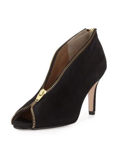 Prema Zip-trim Peep-toe Suede Bootie, Black