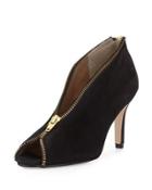 Prema Zip-trim Peep-toe Suede Bootie, Black