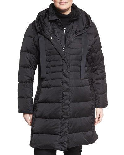 Hooded Packable Puffer Coat, Black,