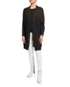 Bicolor Cashmere English Rib Cocoon Cardigan, Forest/charcoal