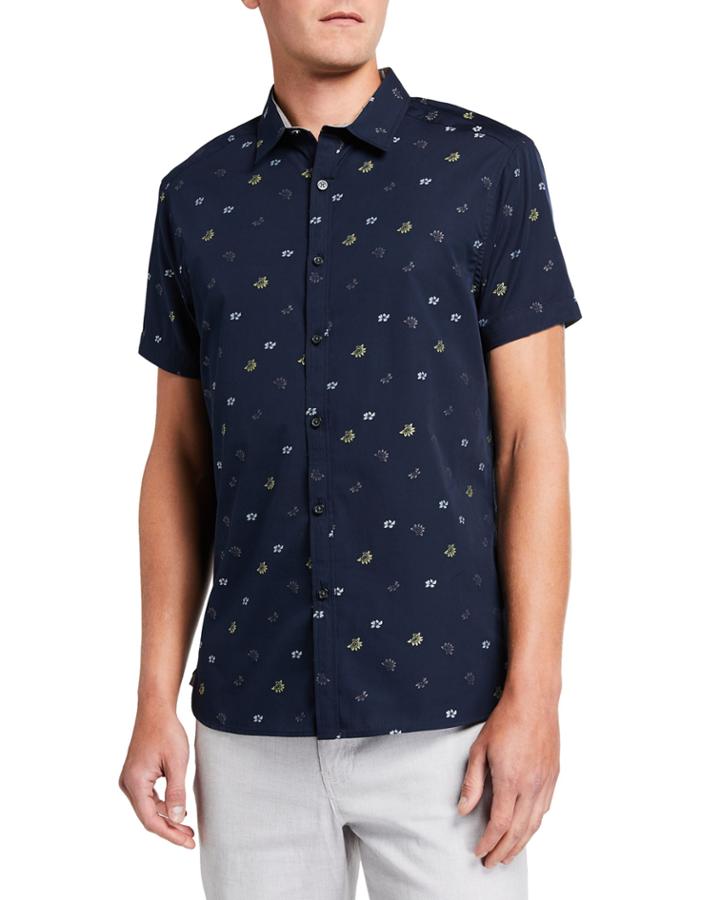 Men's Floral Clip-print Short-sleeve