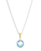 Galapagos Round Single Stone Pendant Necklace In Blue Topaz