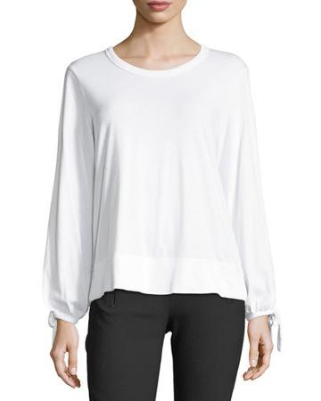 Ls Slit Bow Sleeve Rib Bttm