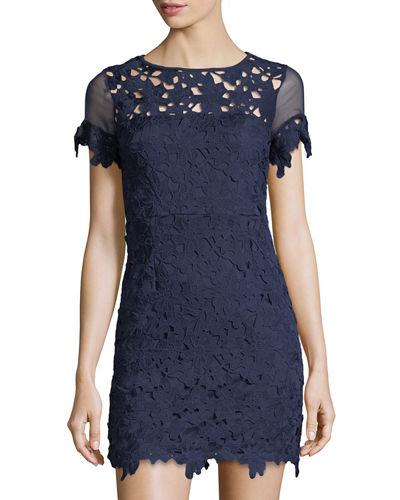 Floral-lace Short-sleeve Dress