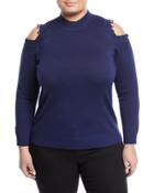 Tassel Cold-shoulder Mock-neck Sweater,