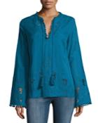 Sana Embroidered Pompom Tunic, Blue