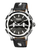 Men's 48mm Brooklyn Bridge Leather Watch, Black/steel
