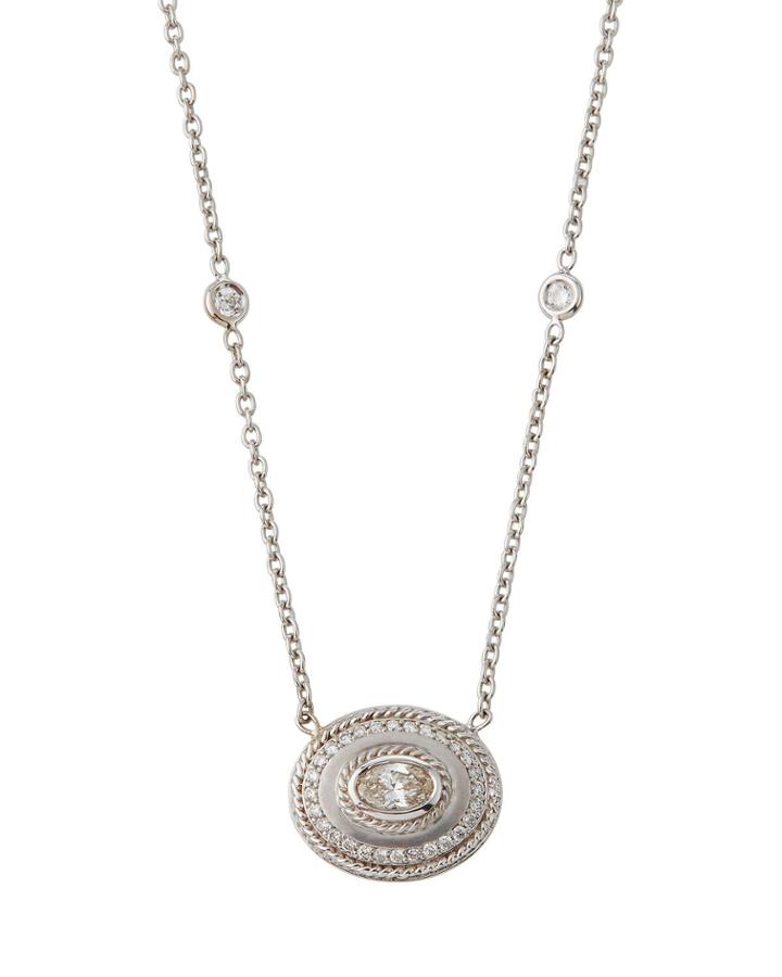 18k White Gold East-west Diamond Oval Pendant Necklace