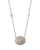 18k White Gold East-west Diamond Oval Pendant Necklace