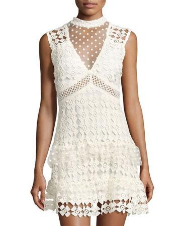 Sleeveless Crochet Lace Dress, Off White