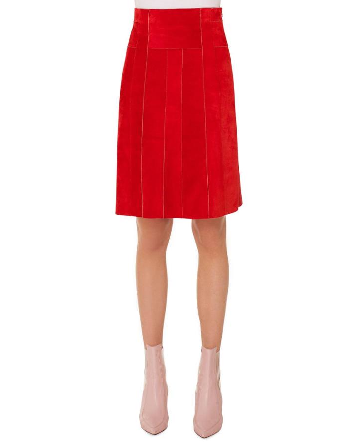 Side-zip Suede Paneled A-line Knee-length