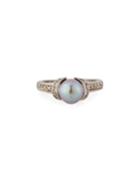 Gray Freshwater Pearl & Diamond Ring In 14k White Gold,