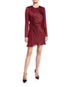 Long-sleeve Side-ruched Cocktail Dress