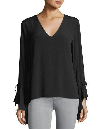 V-neck Cascade-cuff Blouse