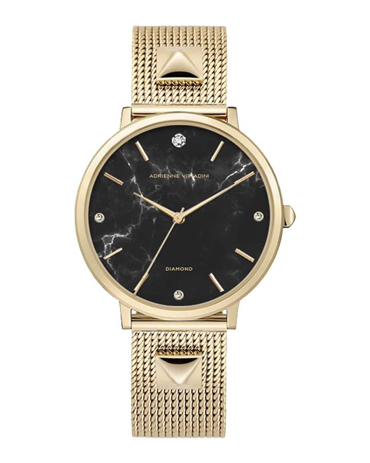 36mm Crystal Watch W/ Mesh Bracelet, Black