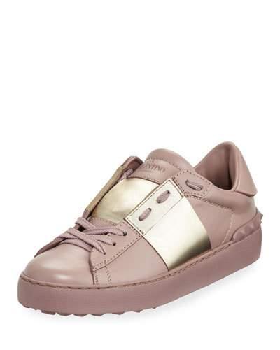 Striped Leather Low-top Sneaker, Neutral