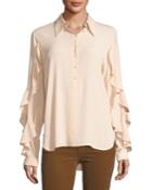 Button-front Shirt With Ruffled Trim