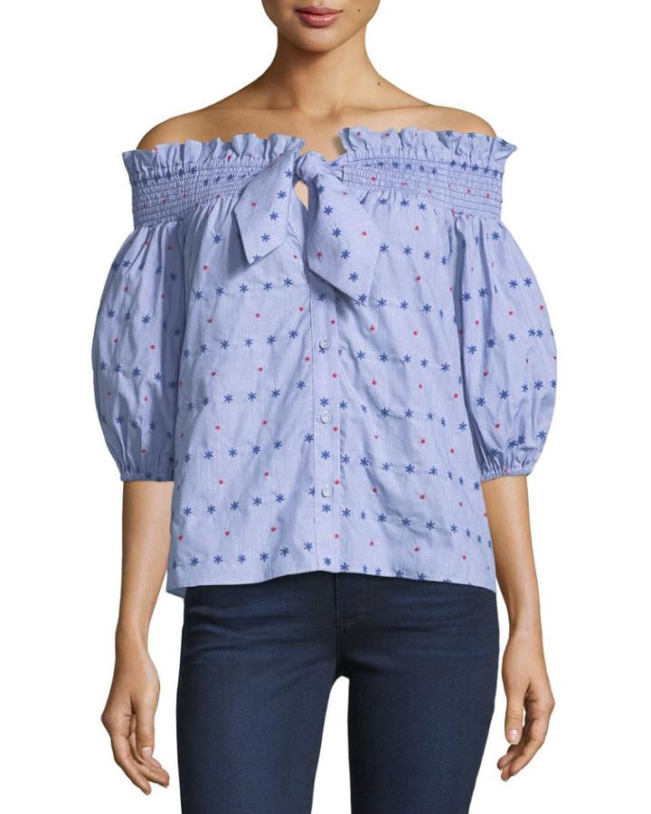 Spade Off-the-shoulder Embroidered Cotton Top
