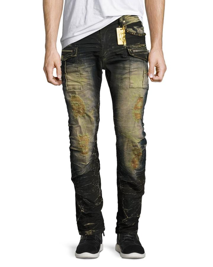 Distressed Cargo Skinny Jeans, Blue/black
