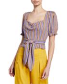 Striped Sweetheart Short-sleeve Wrap Crop Top