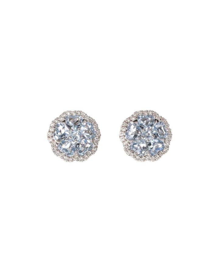 18k White Gold Diamond And Topaz Flower