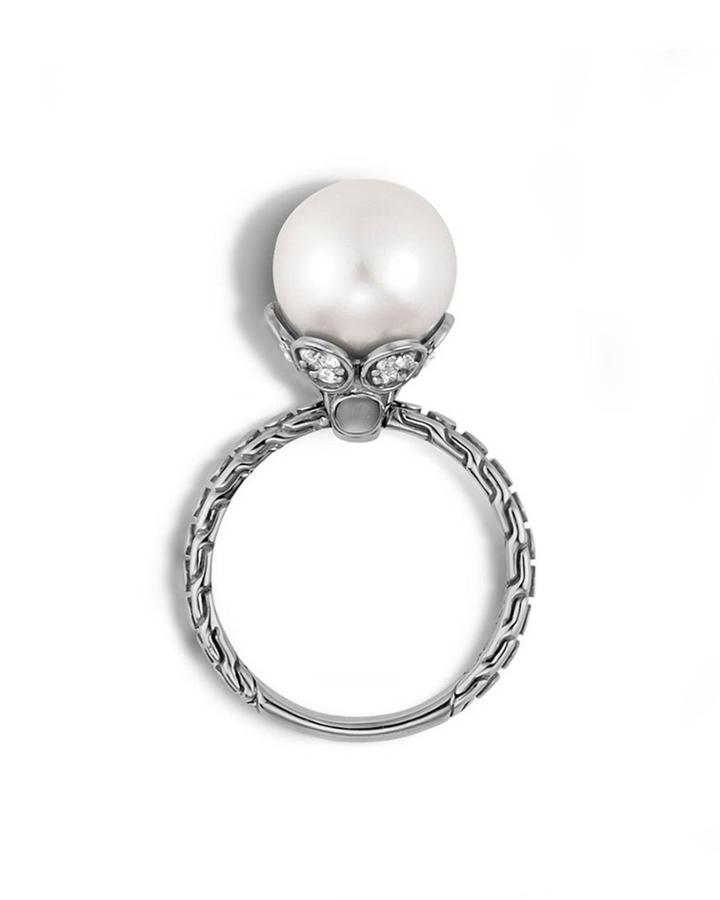 Dot Lava Ring W/ Simulated Pearl & Diamonds,