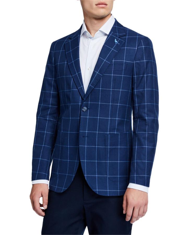 Windowpane Cotton Sport Coat, Navy