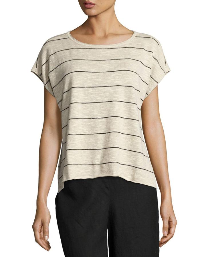 Short-sleeve Striped Box Top, Natural/black