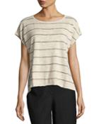 Short-sleeve Striped Box Top, Natural/black