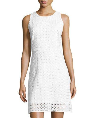 Sleeveless Eyelet Shift Dress, White