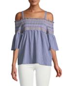 Cold-shoulder Smocked Bell-sleeve Blouse