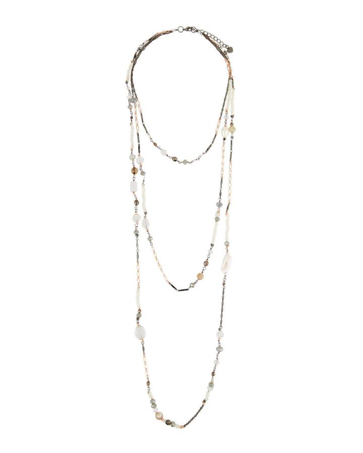 Crystal, Agate & Pearl 3-strand Necklace, White