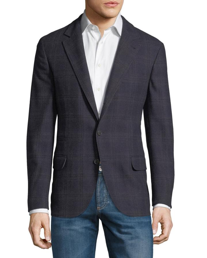 Men's Prince Of Wales Deconstructed Wool-blend Jacket