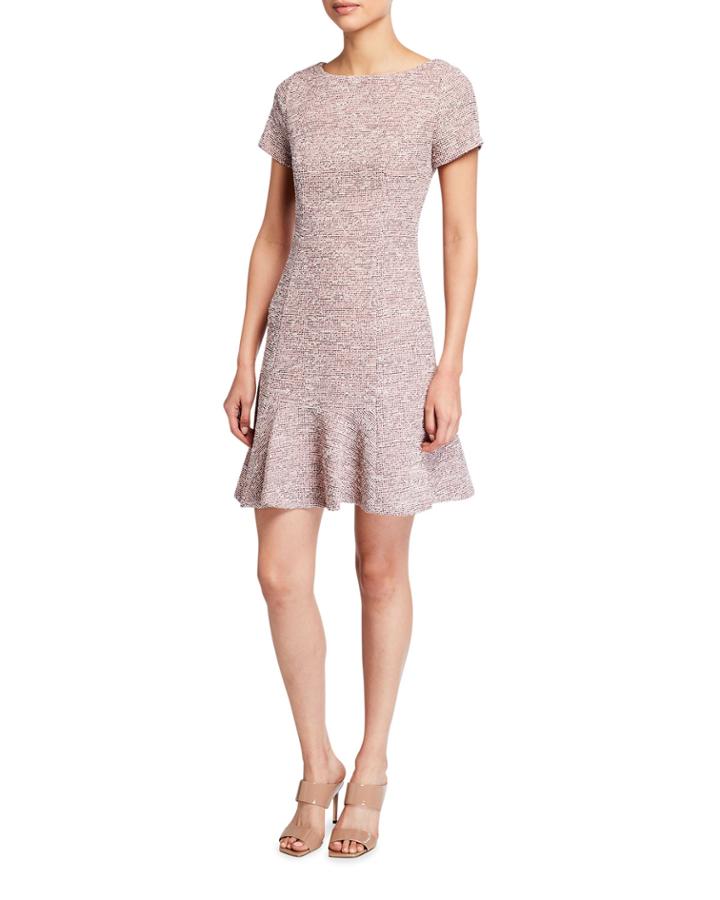 Knit Tweed Short-sleeve Flounce Dress