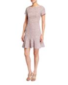 Knit Tweed Short-sleeve Flounce Dress