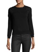 Crewneck Sweater With Lace Trim, Black