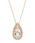 14k Rose Gold Topaz Pear Pendant Necklace W/ Diamonds