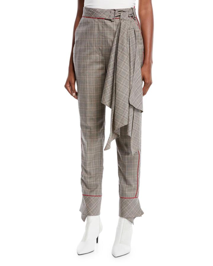 Aesthetic Grunge Scarf-belt Skinny Plaid Suiting Trousers