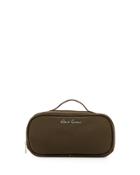 Faux-leather-trim Nylon Toiletry Bag, Olive