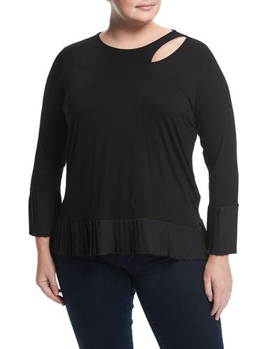 Cutout-neck Long-sleeve Top,