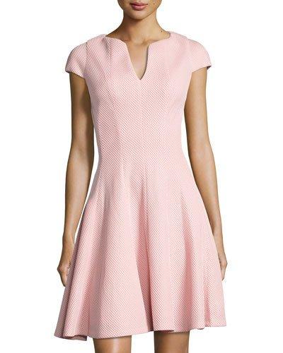Split-neck Cap-sleeve Dress, Pink