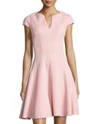 Split-neck Cap-sleeve Dress, Pink
