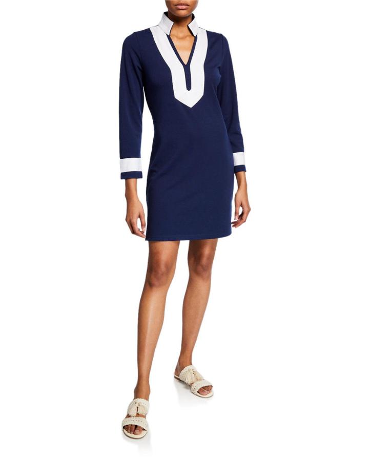 Long-sleeve Twill Taped Ponte Tunic Dress