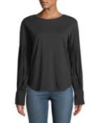 Boat-neck Woven-sleeve Tee