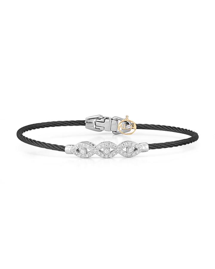18k Gold Triple Diamond Cable Bangle, Black